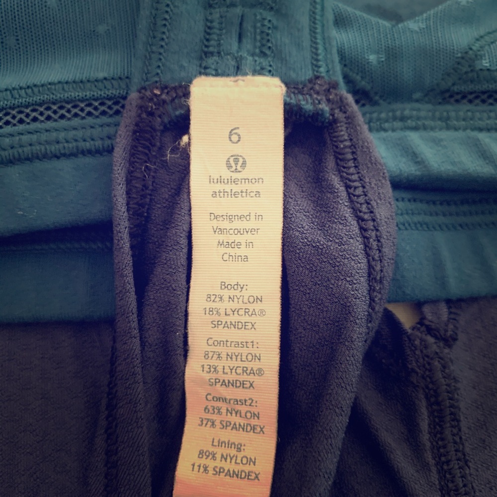 Lululemon black/teal tank top with built in bra